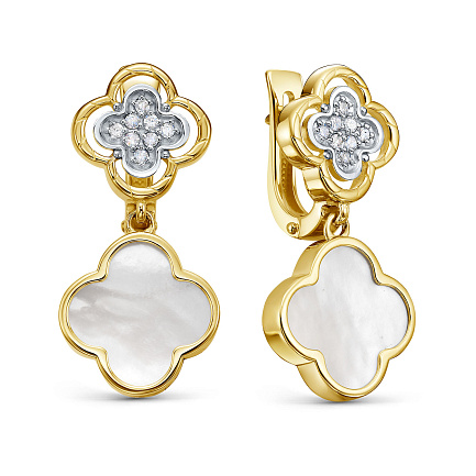 Серьги с английским замком из желтого золота с бриллиантами