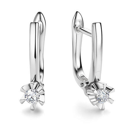 Серьги с английским замком из белого золота с бриллиантом