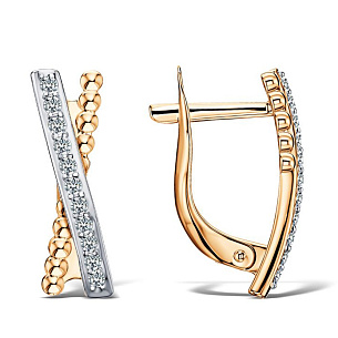 Серьги с английским замком из красного золота с фианитом