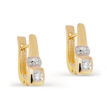 Серьги с английским замком из желтого золота с бриллиантами