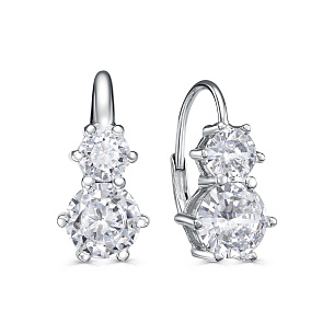 Серьги с английским замком из серебра с фианитом