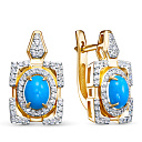 Серьги из желтого золота с бриллиантами, бирюзой
