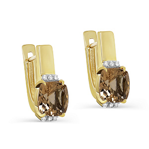 Серьги с английским замком из желтого золота с бриллиантами