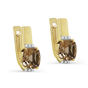 Серьги с английским замком из желтого золота с раухтопазом