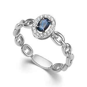 Кольцо из белого золота с бриллиантами, сапфиром