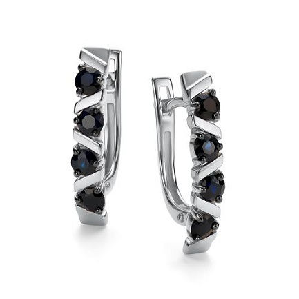 Серьги с английским замком из белого золота с сапфирами