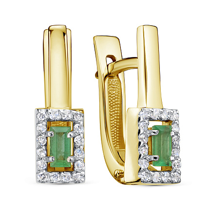 Серьги с английским замком из желтого золота с бриллиантами