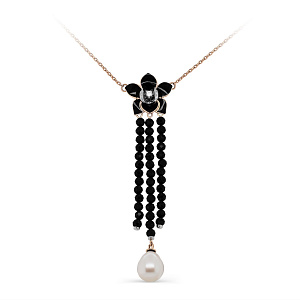 Колье из красного золота с бриллиантами, жемчугом