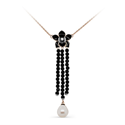 Колье из красного золота с бриллиантами, жемчугом