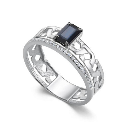 Кольцо из белого золота с бриллиантами, сапфиром
