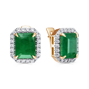 Серьги с английским замком из красного золота с изумрудом