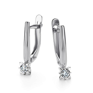Серьги с английским замком из белого золота с бриллиантом