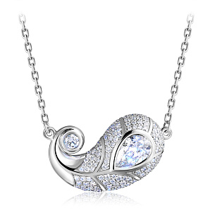 Колье из белого золота с бриллиантом, плетение якорное