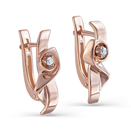 Серьги с английским замком из красного золота с бриллиантами