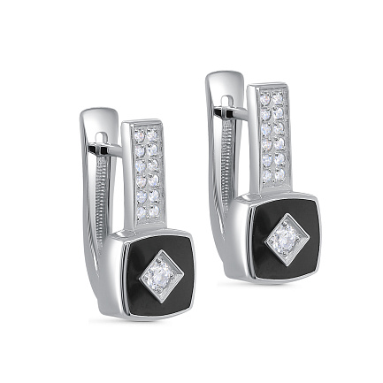 Серьги с английским замком из серебра с фианитами