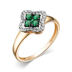 Кольцо из красного золота с бриллиантами, изумрудом