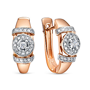 Серьги с английским замком из красного золота с бриллиантами