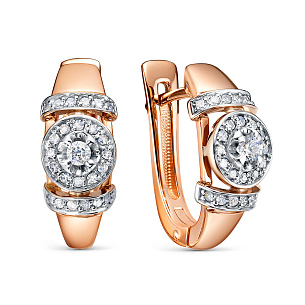 Серьги с английским замком из красного золота с бриллиантом