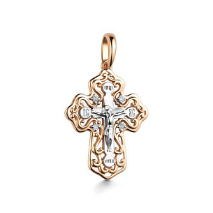 Крест из красного золота с бриллиантом