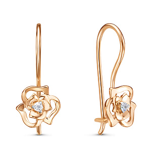 Серьги с французским замком из красного золота с фианитом