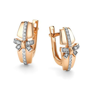 Серьги с английским замком из красного золота с бриллиантами