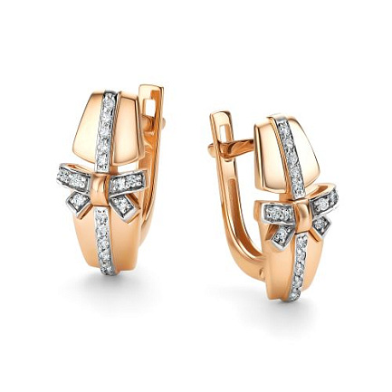 Серьги с английским замком из красного золота с бриллиантами