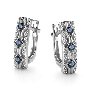 Серьги с английским замком из белого золота с бриллиантом