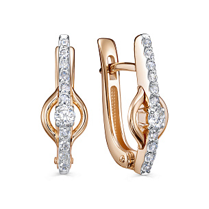 Серьги с английским замком из красного золота с бриллиантом