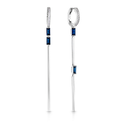 Серьги из белого золота с бриллиантами, сапфирами