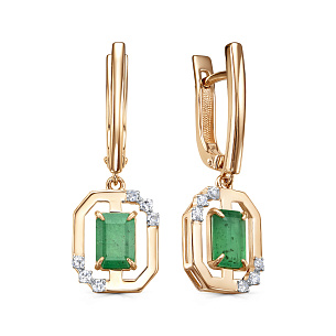 Серьги с английским замком из красного золота с изумрудом