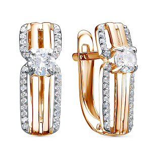 Серьги с английским замком из красного золота с фианитом