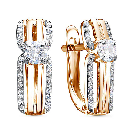 Серьги с английским замком из красного золота с фианитами