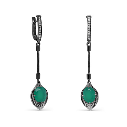 Серьги с английским замком из серебра с ониксами