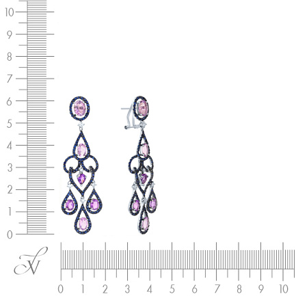Серьги из белого золота с бриллиантами, аметистами
