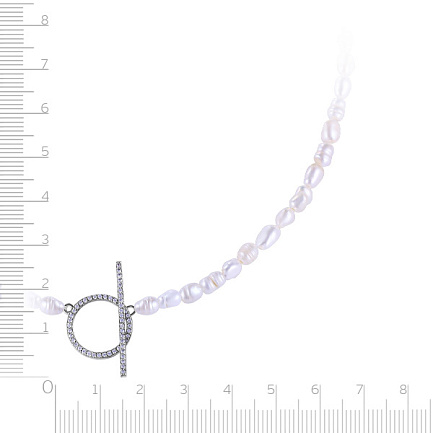 Колье из серебра с жемчугом, фианитом