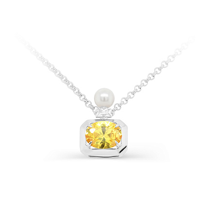 Колье из серебра с жемчугом, фианитом