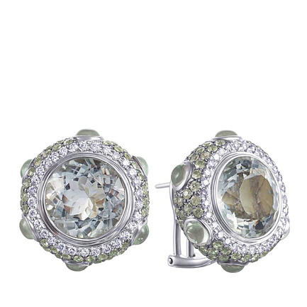 Серьги из белого золота с бриллиантами, сапфирами