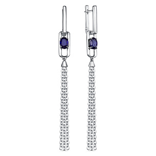 Серьги с английским замком из серебра с сапфиром