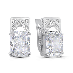 Серьги с английским замком из серебра с бриллиантами