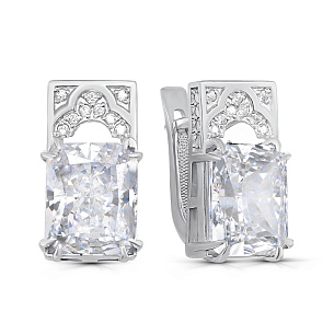 Серьги с английским замком из серебра с бриллиантом