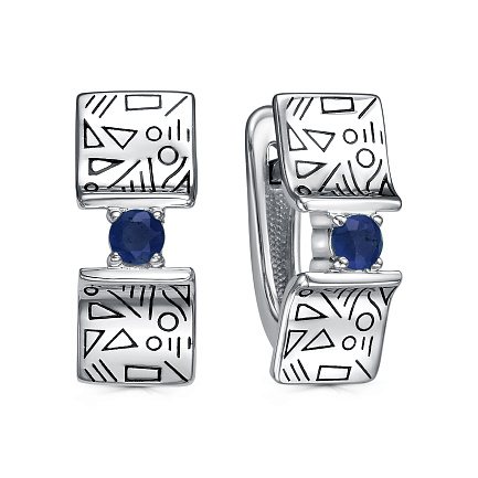 Серьги с английским замком из серебра с сапфирами
