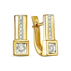 Серьги с английским замком из желтого золота с бриллиантом