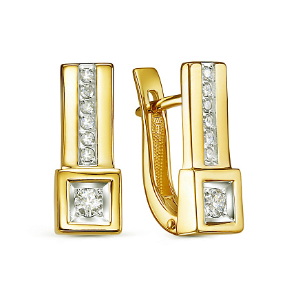 Серьги с английским замком из желтого золота с бриллиантами