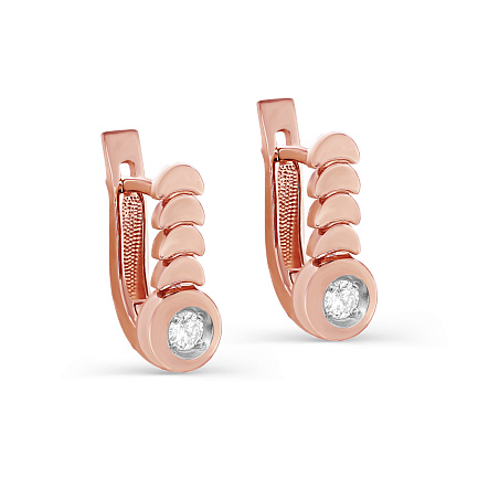 Серьги с английским замком из красного золота с бриллиантами