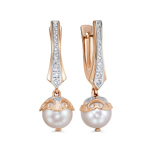 Серьги с английским замком из красного золота с жемчугом