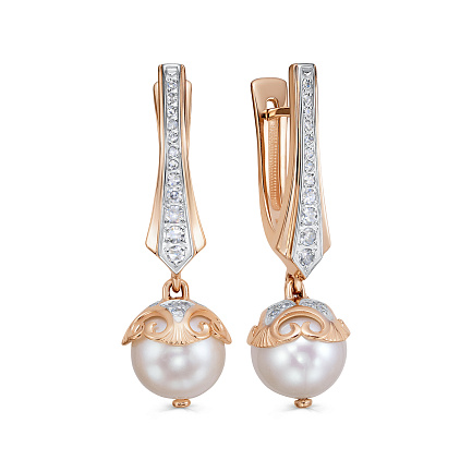 Серьги с английским замком из красного золота с бриллиантами