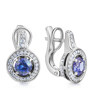 Серьги с английским замком из белого золота с танзанитами, бриллиантами