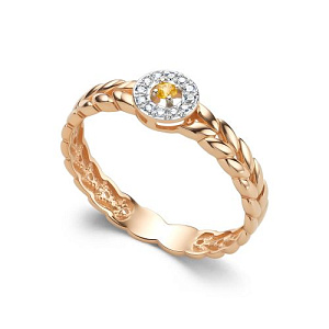 Кольцо из красного золота с бриллиантами, сапфиром