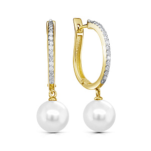 Серьги с английским замком из желтого золота с бриллиантами