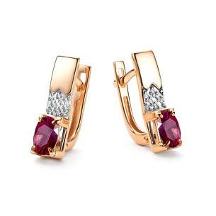 Серьги с английским замком из красного золота с бриллиантом